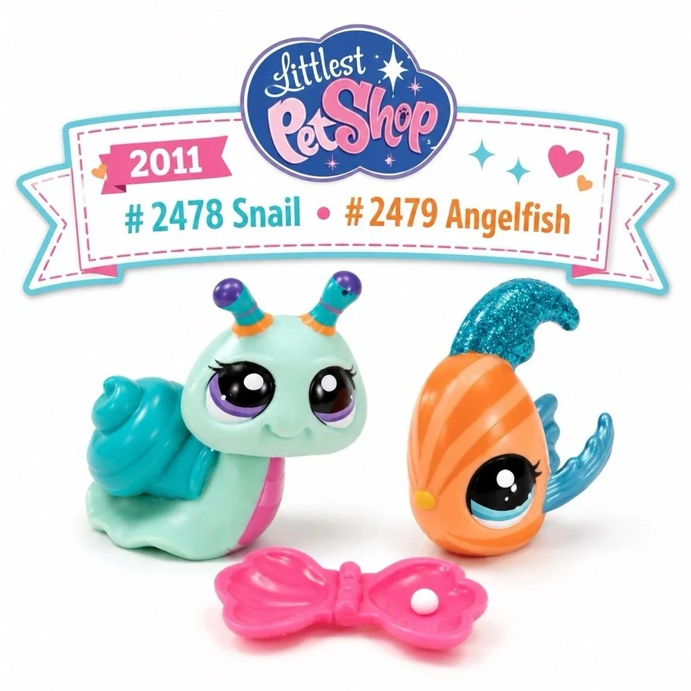 LPS 2011 Walmart Snail #2478 Angelfish #2479 w/Shell Accessory Authentic